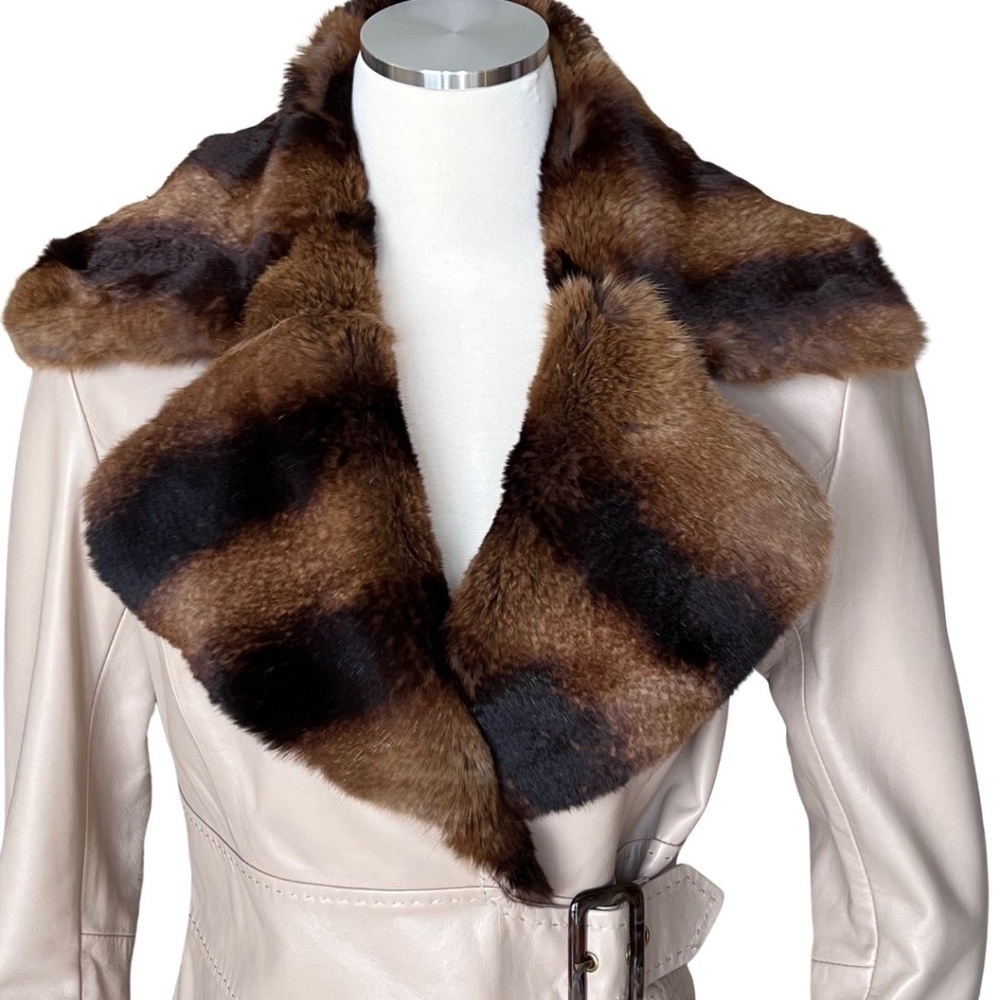 Cache Tan Leather Fitted Jacket W/Removable Fur Collar Size 10 NWT Rare Find!! - Picture 4 of 11